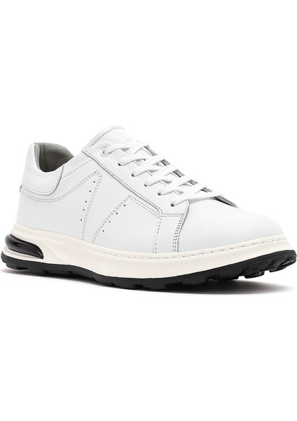 Erkek Beyaz Bağcıklı Kalın Tabanlı Deri Sneaker 25SFD675018