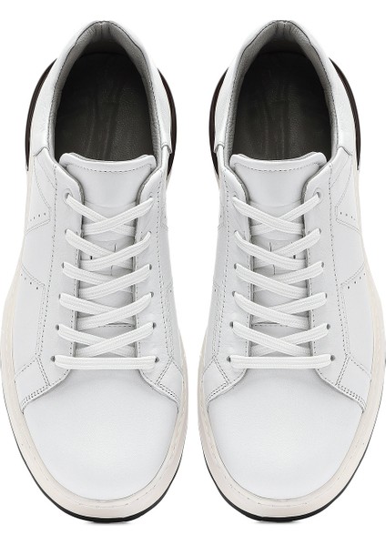 Erkek Beyaz Bağcıklı Kalın Tabanlı Deri Sneaker 25SFD675018
