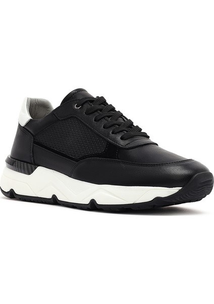 Erkek Siyah Bağcıklı Kalın Tabanlı Deri Sneaker 25SFD675218