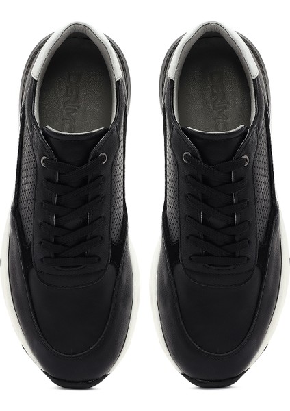 Erkek Siyah Bağcıklı Kalın Tabanlı Deri Sneaker 25SFD675218