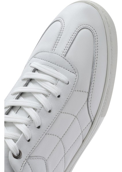 Erkek Beyaz Bağcıklı Deri Sneaker 25SFD674818