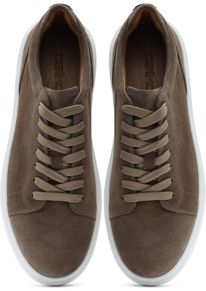 Erkek Bej Bağcıklı Süet Deri Sneaker 25SFD612710