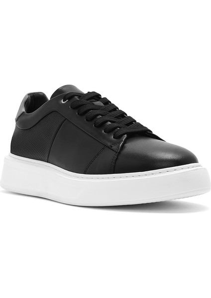 Erkek Siyah Bağcıklı Kalın Tabanlı Deri Sneaker 25SFD612818