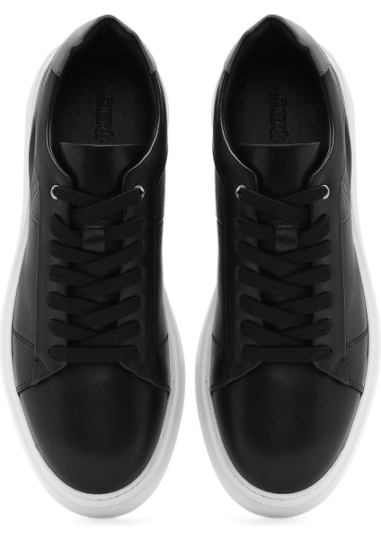 Erkek Siyah Bağcıklı Kalın Tabanlı Deri Sneaker 25SFD612818