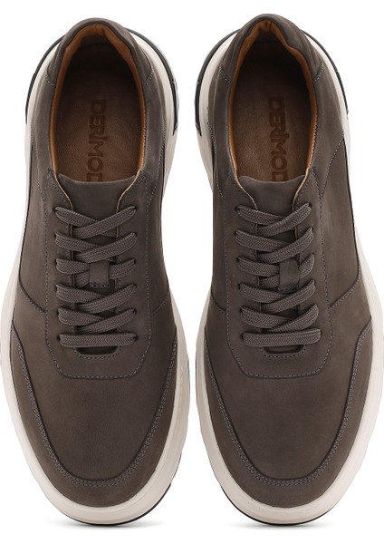 Erkek Gri Bağcıklı Nubuk Deri Sneaker 25SFD6119V3