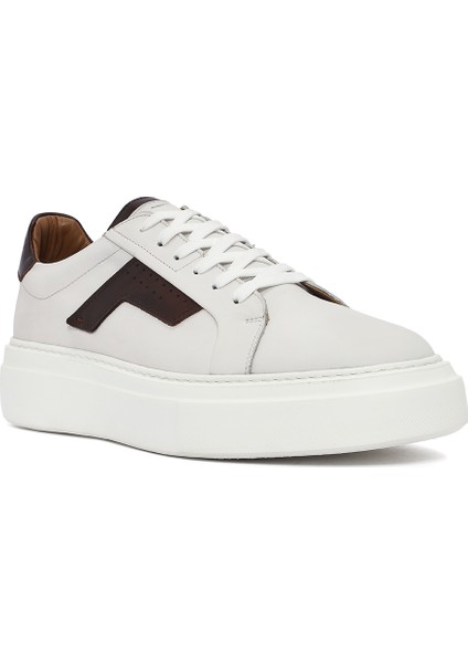 Erkek Beyaz Bağcıklı Kalın Tabanlı Deri Sneaker 25SFD612518