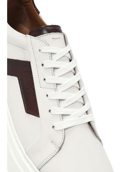 Erkek Beyaz Bağcıklı Kalın Tabanlı Deri Sneaker 25SFD612518