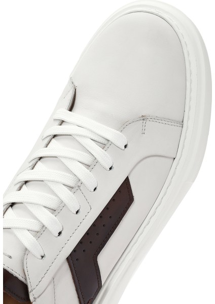 Erkek Beyaz Bağcıklı Kalın Tabanlı Deri Sneaker 25SFD612518