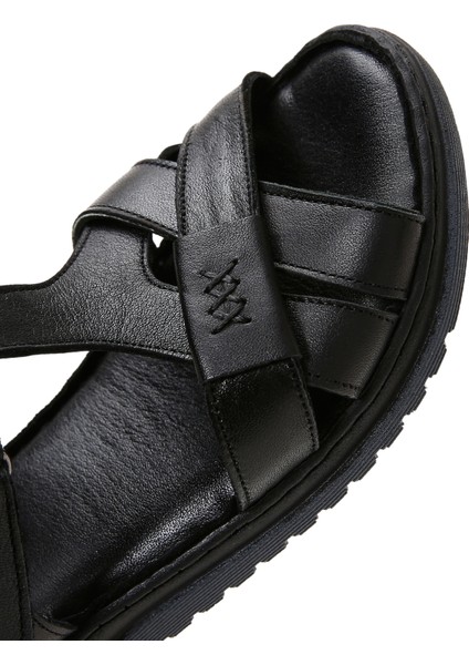 Kadın Siyah Bantlı Deri Comfort Sandalet 25SFD340318