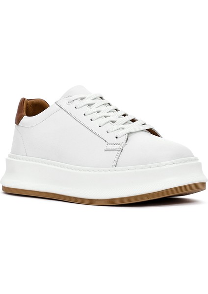 Erkek Beyaz Bağcıklı Kalın Tabanlı Deri Sneaker 25SFD675118