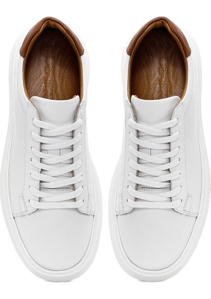 Erkek Beyaz Bağcıklı Kalın Tabanlı Deri Sneaker 25SFD675118