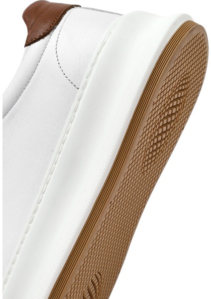 Erkek Beyaz Bağcıklı Kalın Tabanlı Deri Sneaker 25SFD675118