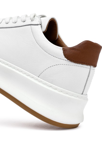 Erkek Beyaz Bağcıklı Kalın Tabanlı Deri Sneaker 25SFD675118