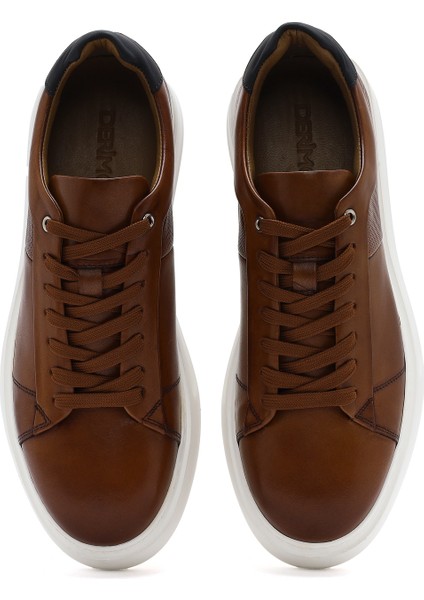 Erkek Taba Bağcıklı Kalın Tabanlı Deri Sneaker 25SFD612818