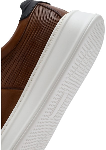 Erkek Taba Bağcıklı Kalın Tabanlı Deri Sneaker 25SFD612818