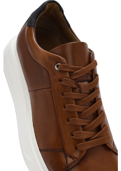 Erkek Taba Bağcıklı Kalın Tabanlı Deri Sneaker 25SFD612818
