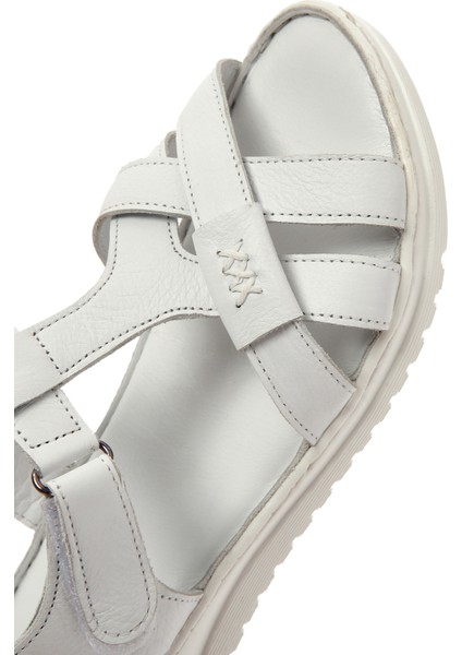 Kadın Beyaz Bantlı Deri Comfort Sandalet 25SFD340318