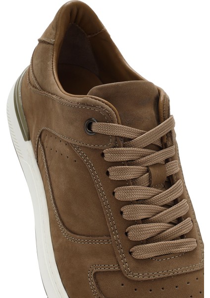 Erkek Bej Bağcıklı Nubuk Deri Sneaker 25SFD6114V3