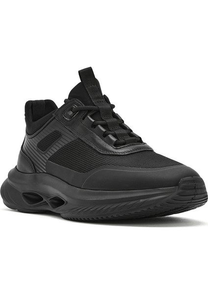 Erkek Siyah Kalın Tabanlı Bağcıklı Kumaş Sneaker 25SFD695414