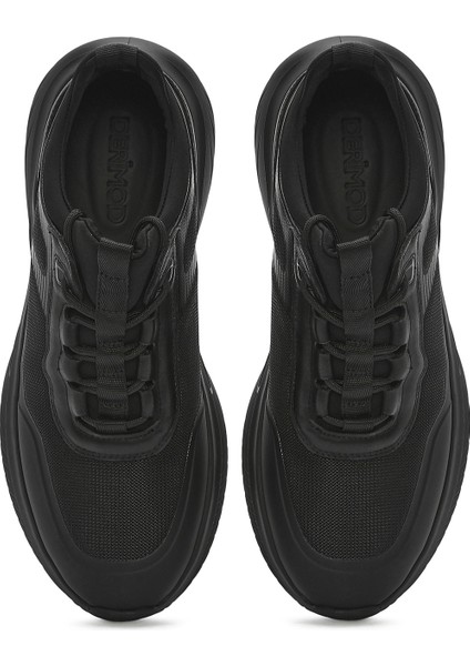 Erkek Siyah Kalın Tabanlı Bağcıklı Kumaş Sneaker 25SFD695414