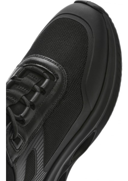Erkek Siyah Kalın Tabanlı Bağcıklı Kumaş Sneaker 25SFD695414