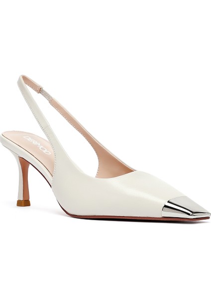 Kadın Krem Arkası Açık Ince Topuklu Deri Ayakkabı 25SFD494318
