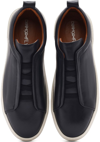 Erkek Lacivert Lastikli Deri Sneaker 25SFD631618