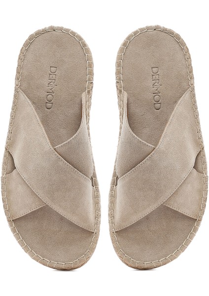 Erkek Bej Süet Deri Espadril Terlik 25sfd616110