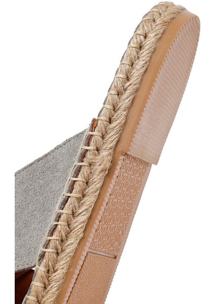 Erkek Gri Süet Deri Espadril Terlik 25SFD616110