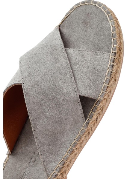Erkek Gri Süet Deri Espadril Terlik 25SFD616110