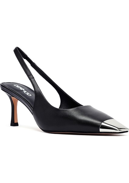 Kadın Siyah Arkası Açık Ince Topuklu Deri Ayakkabı 25SFD494318