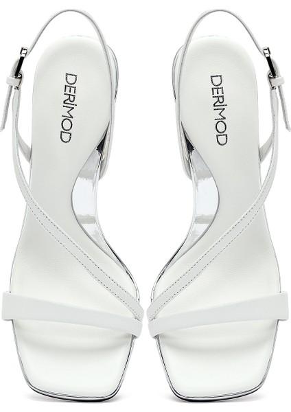 Kadın Beyaz Bilekten Bantlı Deri Ince Topuklu Sandalet 25SFD494618