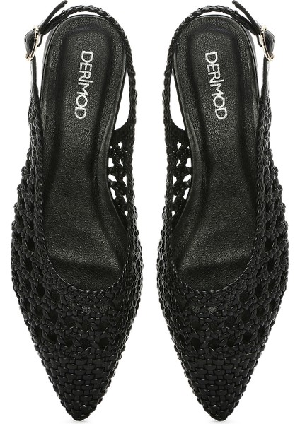 Kadın Siyah Örgülü Arkası Açık Babet 25SFD443429