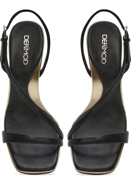 Kadın Siyah Bilekten Bantlı Deri Ince Topuklu Sandalet 25SFD494618