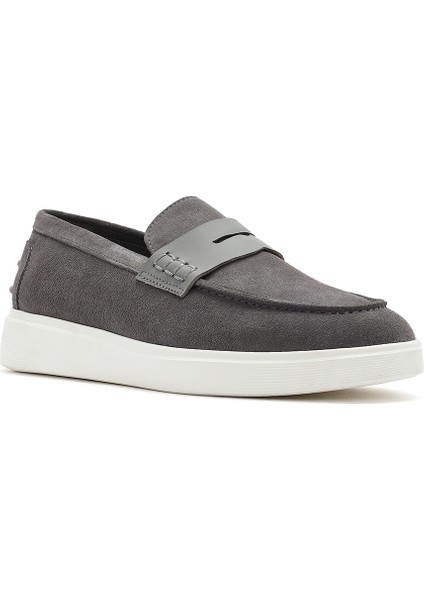 Erkek Gri Kalın Tabanlı Süet Deri Casual Loafer 25SFD740910