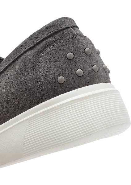Erkek Gri Kalın Tabanlı Süet Deri Casual Loafer 25SFD740910