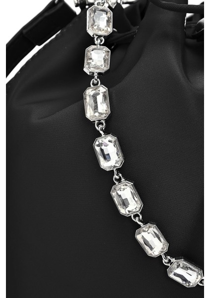 Kadın Siyah Taşlı Kumaş Omuz Çantası 25SBD27406F