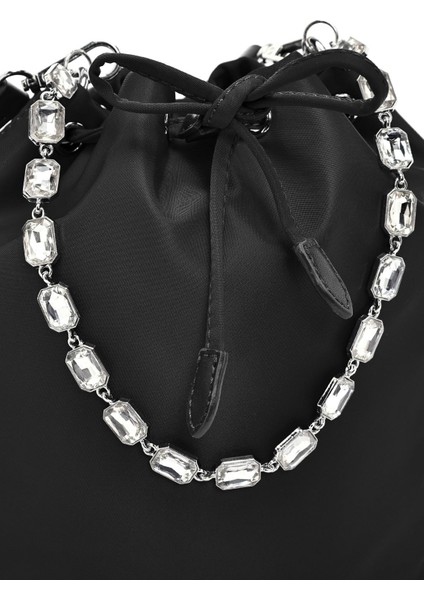 Kadın Siyah Taşlı Kumaş Omuz Çantası 25SBD27406F