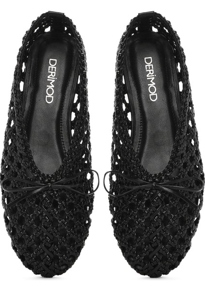 Kadın Siyah Örgülü Babet 25SFD443629