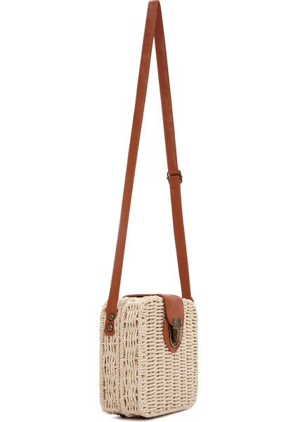 Kadın Krem Uzun Askılı Hasır Çapraz Çanta 25SBD2709M7