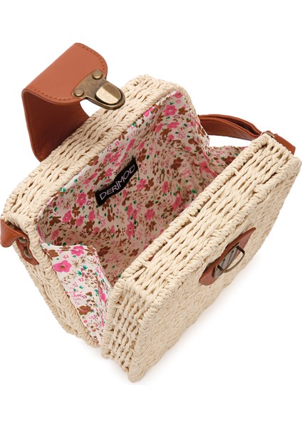 Kadın Krem Uzun Askılı Hasır Çapraz Çanta 25SBD2709M7