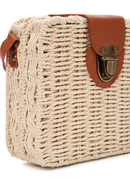 Kadın Krem Uzun Askılı Hasır Çapraz Çanta 25SBD2709M7