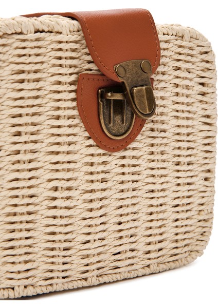 Kadın Krem Uzun Askılı Hasır Çapraz Çanta 25SBD2709M7