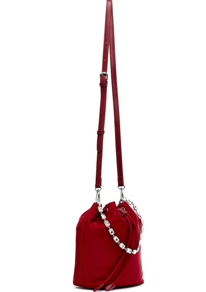 Kadın Kırmızı Taşlı Kumaş Omuz Çantası 25SBD27406F