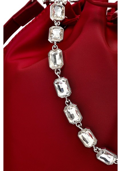 Kadın Kırmızı Taşlı Kumaş Omuz Çantası 25SBD27406F