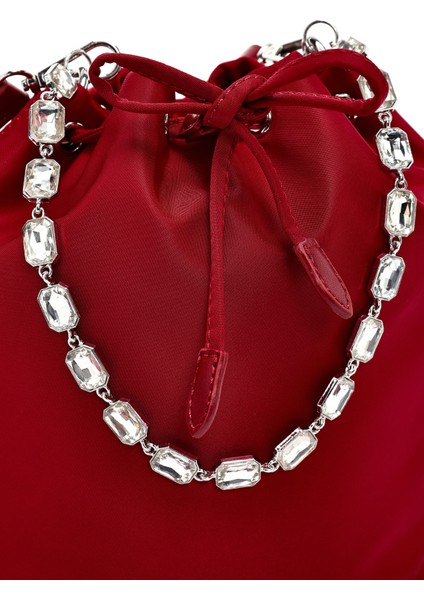 Kadın Kırmızı Taşlı Kumaş Omuz Çantası 25SBD27406F