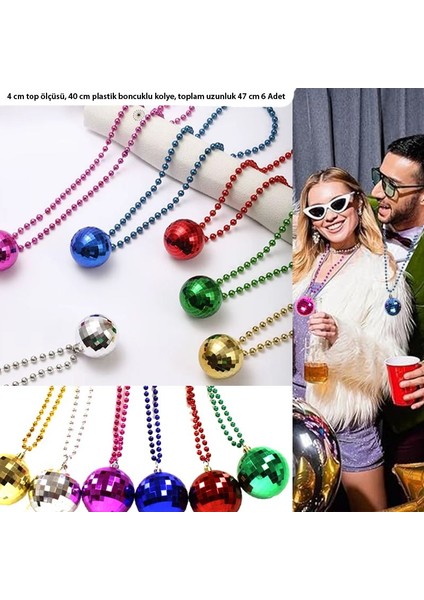 80S 90S Retro Plastik Disko Topu Şekilli Parti Kolyesi Mavi Renk 47 cm 6 Adet Hawai