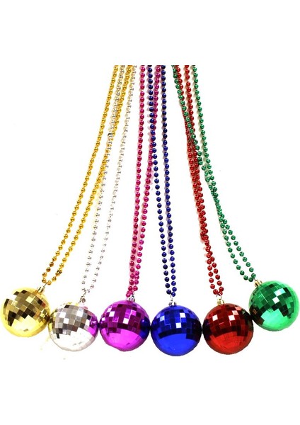 80S 90S Retro Plastik Disko Topu Şekilli Parti Kolyesi Mavi Renk 47 cm 6 Adet Hawai fiyatları