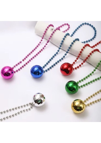 80S 90S Retro Plastik Disko Topu Şekilli Parti Kolyesi Mavi Renk 47 cm 6 Adet Hawai modelleri