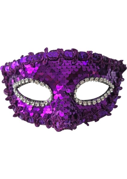 Arkadan Lastikli Mor Renk Pullu Parti Maskesi Lüks 1 Adet